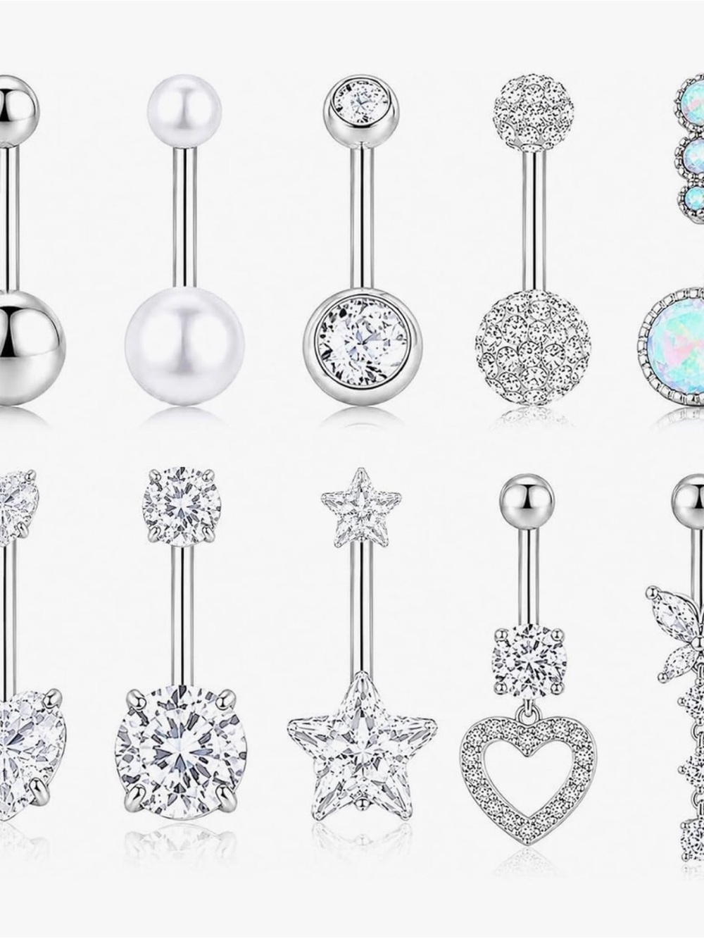Silver Crystal and Pearl Navel Rings - Women's Belly Button Jewelry